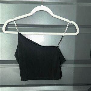 H&M Black Asymmetrical Crop Top with Chain Straps